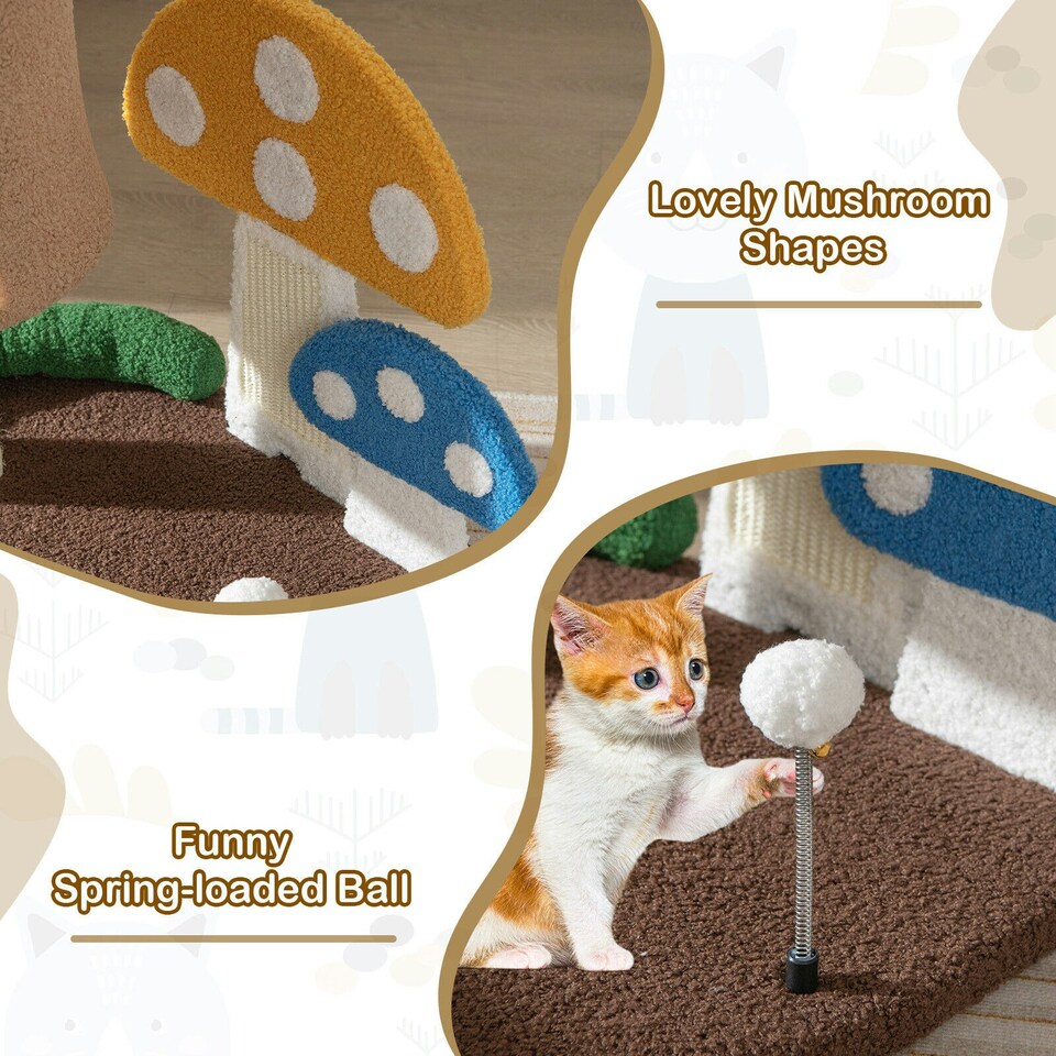 image 1 of COSTWAY Mushroom Cat Tree 4-In-1 Wooden Cat Activity Center