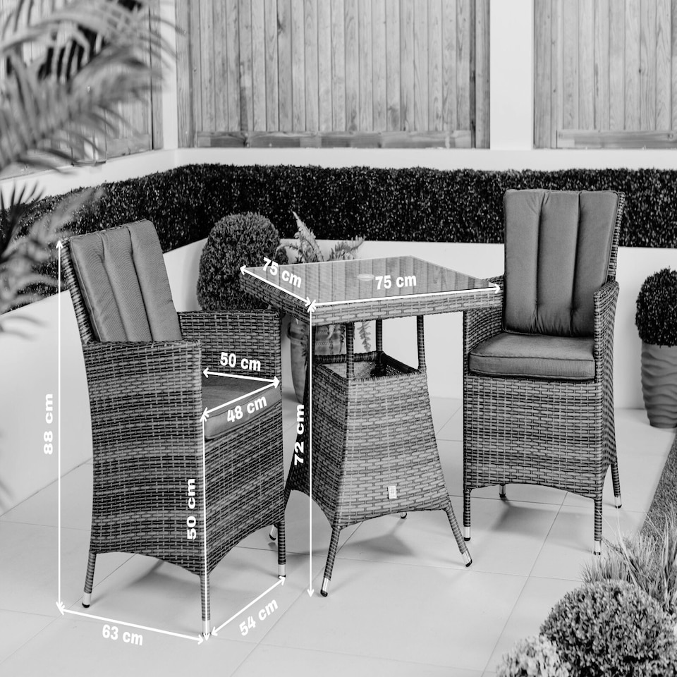 image 1 of Savannah Square Rattan Garden Bistro Table and Chairs Set 2 Seater | Grey | Grey