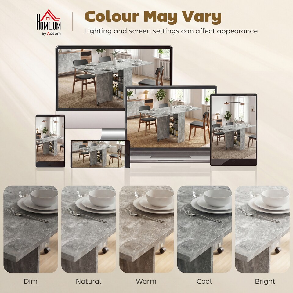 image 1 of HOMCOM 80-140 cm Folding Dining Table for 4-6 Drop Leaf Table Cement Grey