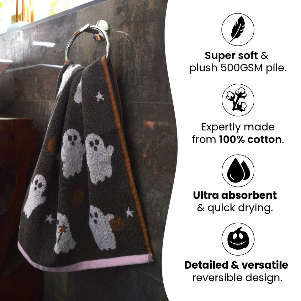 image 1 of Luxury Halloween Hand Towels Pack of 2 - 100% Cotton Spooky Tea Towels Multi | Multi