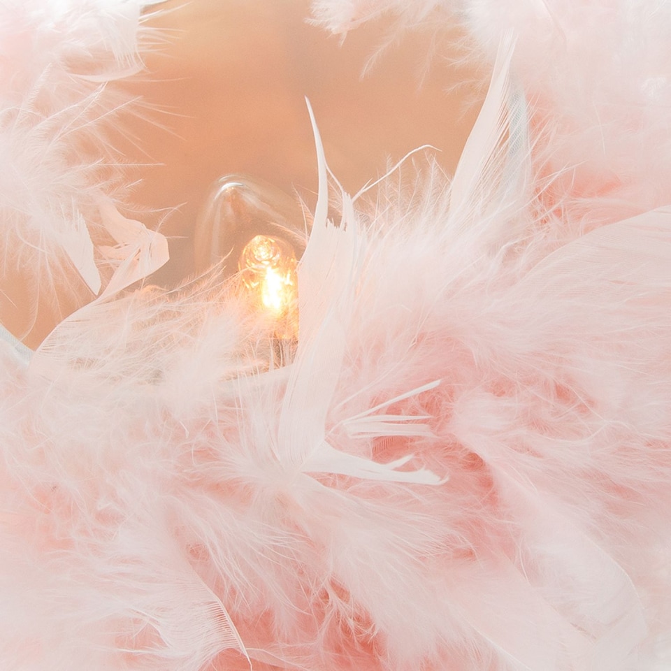 image 1 of Modern and Chic Real Pink Feather Table Lamp with Satin Nickel Base and Switch | Pink | Pink | 1
