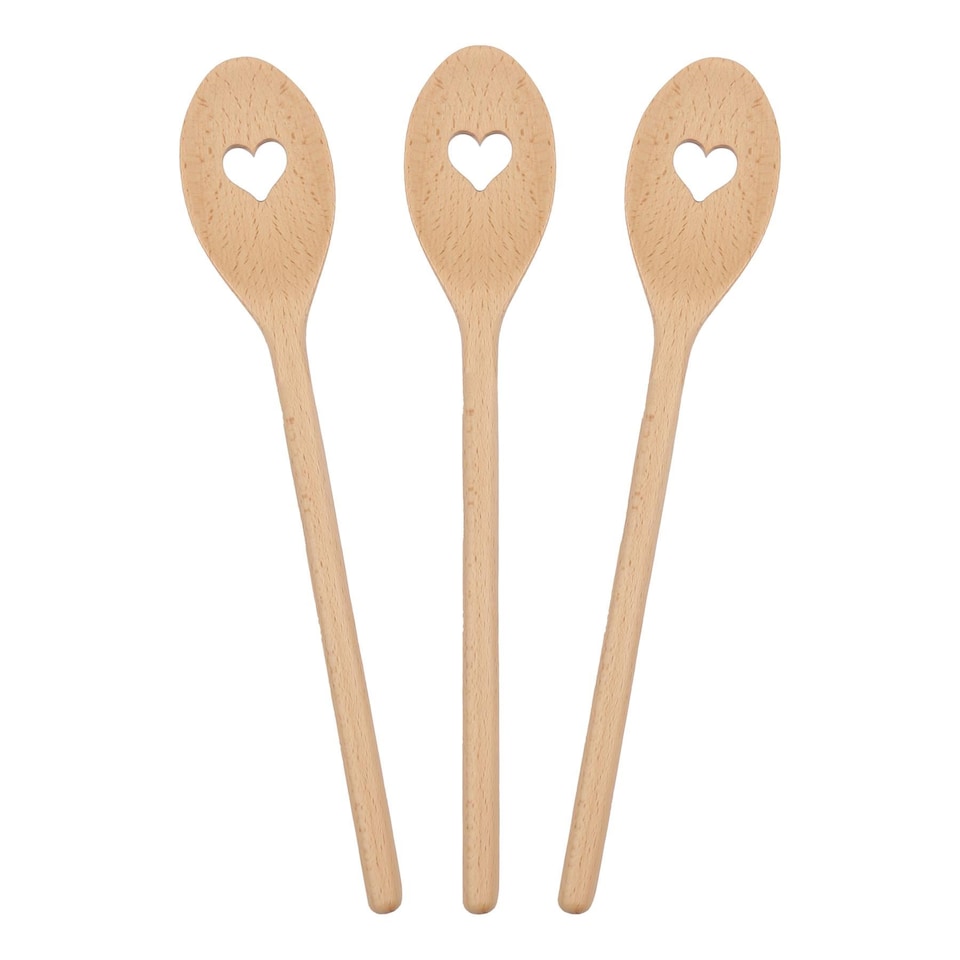 image 1 of Argon Tableware Wooden Heart Cooking Spoons - 30cm - Pack of 3