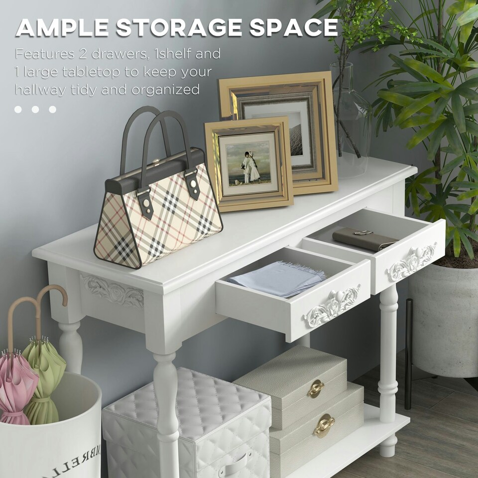 image 1 of HOMCOM Wooden Console Table with Storage Shelf Two Drawers for Entryway White 