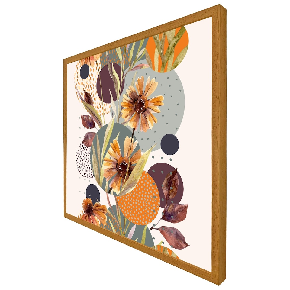 image 1 of Orange geometric with flowers (Picture Frame) Black | M
