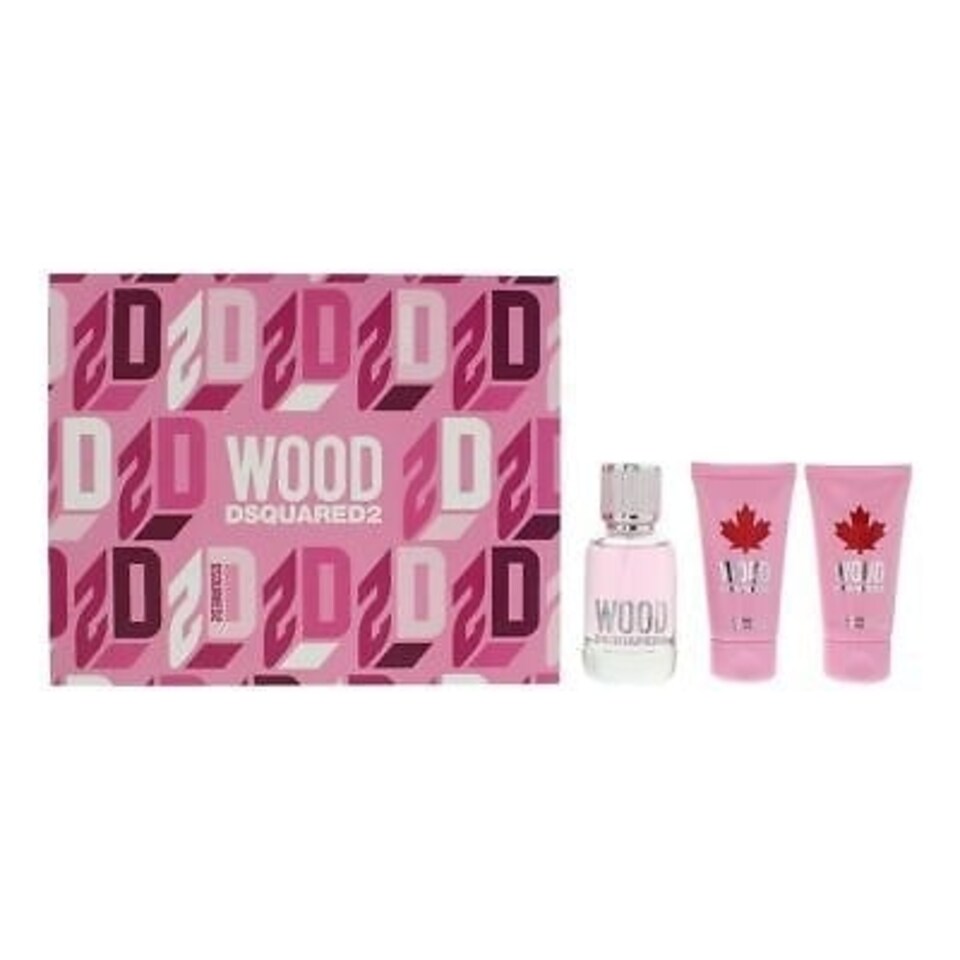 image 1 of DSquared2 Wood For Her Gift Set 50ml EDT + 50ml Body Lotion + 50ml Shower Gel