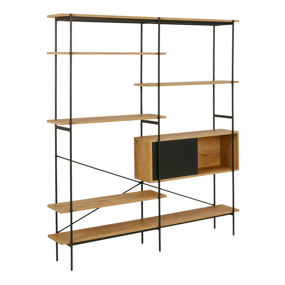 image 1 of Angus Bookcase with 1 Sliding Door & 5 Shelves in Oak & Black