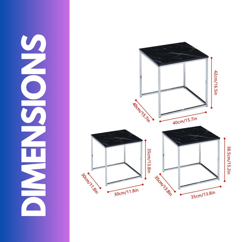 image 1 of Set Of 3 Faux Marble Nesting Tables Black Grey