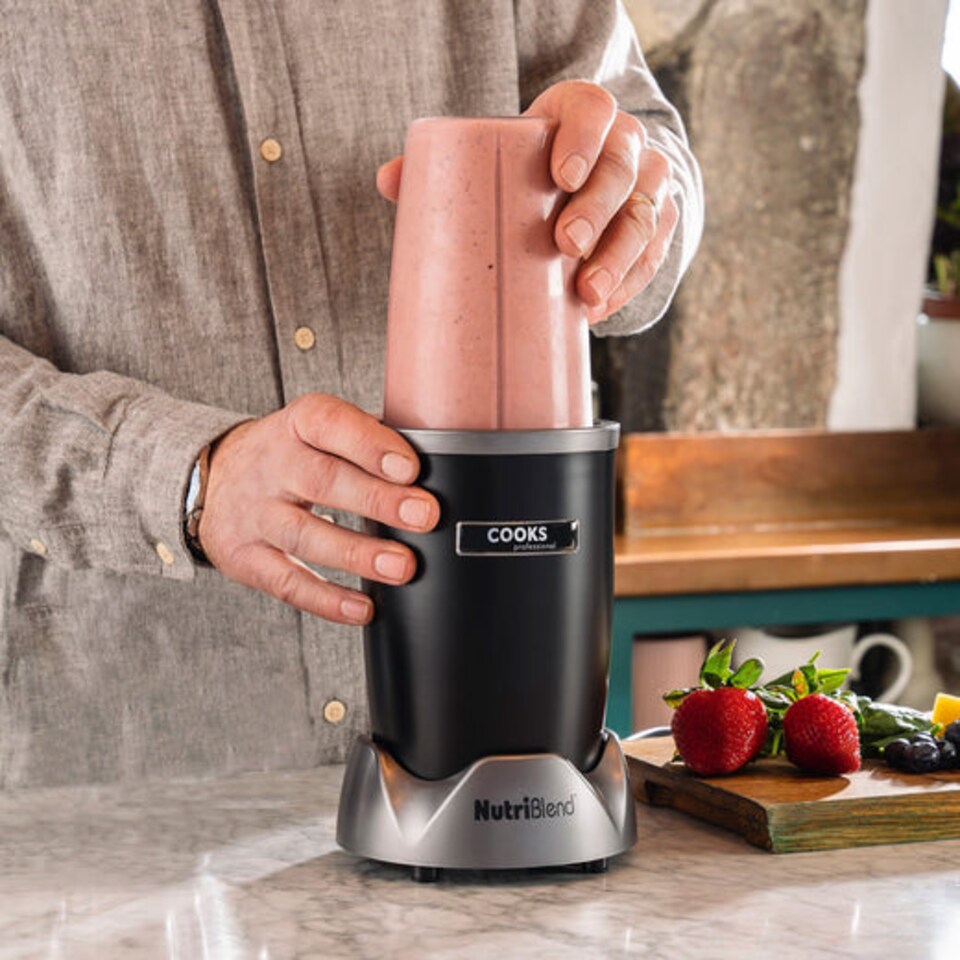 image 1 of Cooks Professional Nutriblend Blender and Smoothie Maker 1000W with 9pc Accessory Set | Black | Black & Silver