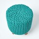 image 3 of Homescapes Teal Green Tall Cotton Knitted Footstool on Legs