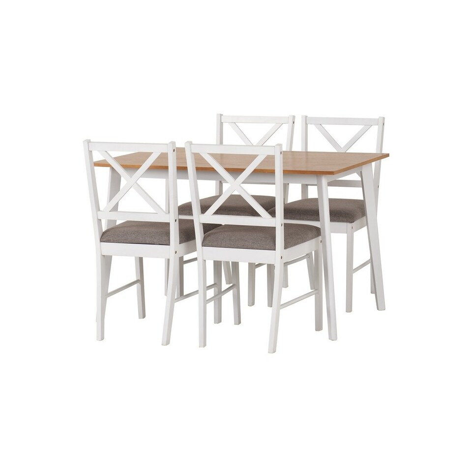 image 1 of Balfour Indoor 1 & 4 Dining Set - White - Oak Effect - Grey Fabric