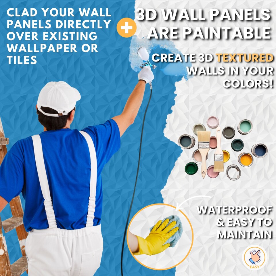 image 1 of NOVECRAFTO Decorative 3D Wall Panels (50cm x 50cm) 3D Diamond Design PVC Cladding Panel
