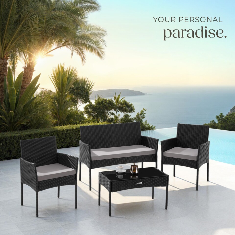 image 1 of Rattan Garden Furniture Palese - for 4 people, weather resistant | Black | black | 57 x 104 x 79 cm | 1