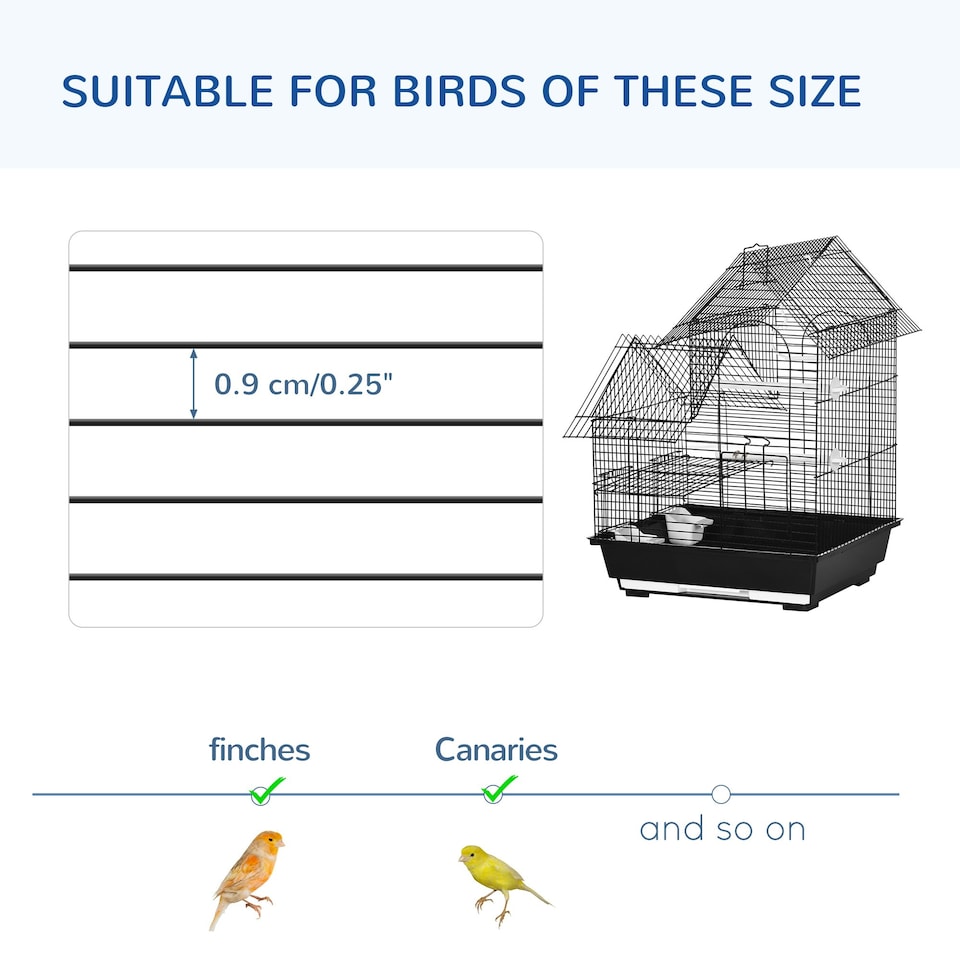 image 1 of PawHut Metal Bird Cage, With Plastic Perch, Swing Ring, Handle, 39 x 33 x 47cm