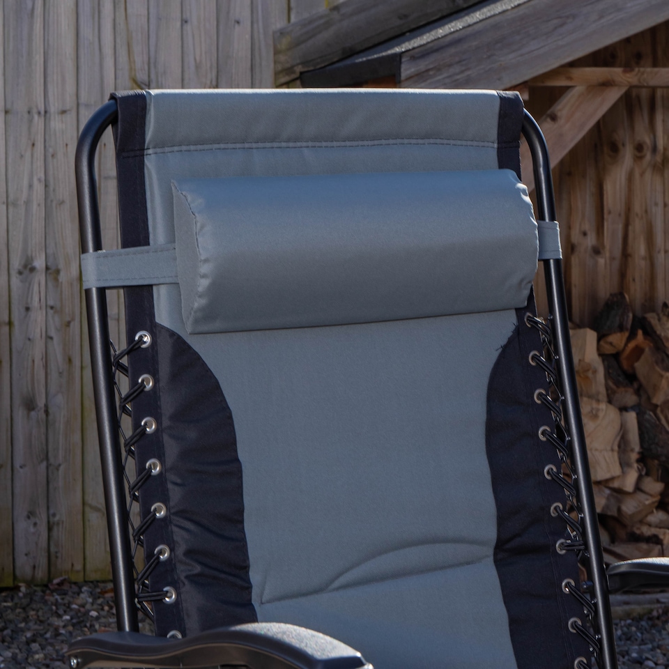 image 1 of Set of 2 Luxury Padded Multi Position Zero Gravity Garden Relaxer Chair Lounger in Grey & Black