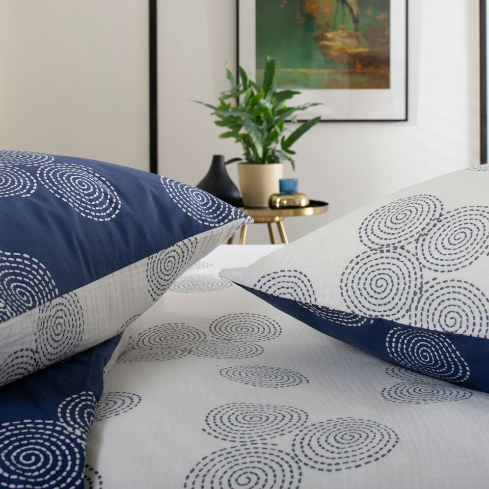 image 1 of Hyogo Japanese-Inspired Luxury Double Gauze Cotton Duvet Cover Set Blue | White | Single