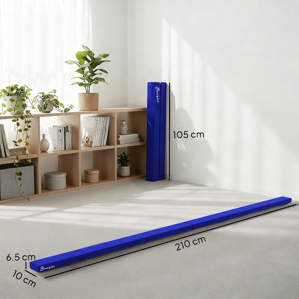 image 1 of HOMCOM 2.1m Balance Beam Trainer Fold Performance Gymnastics, Blue