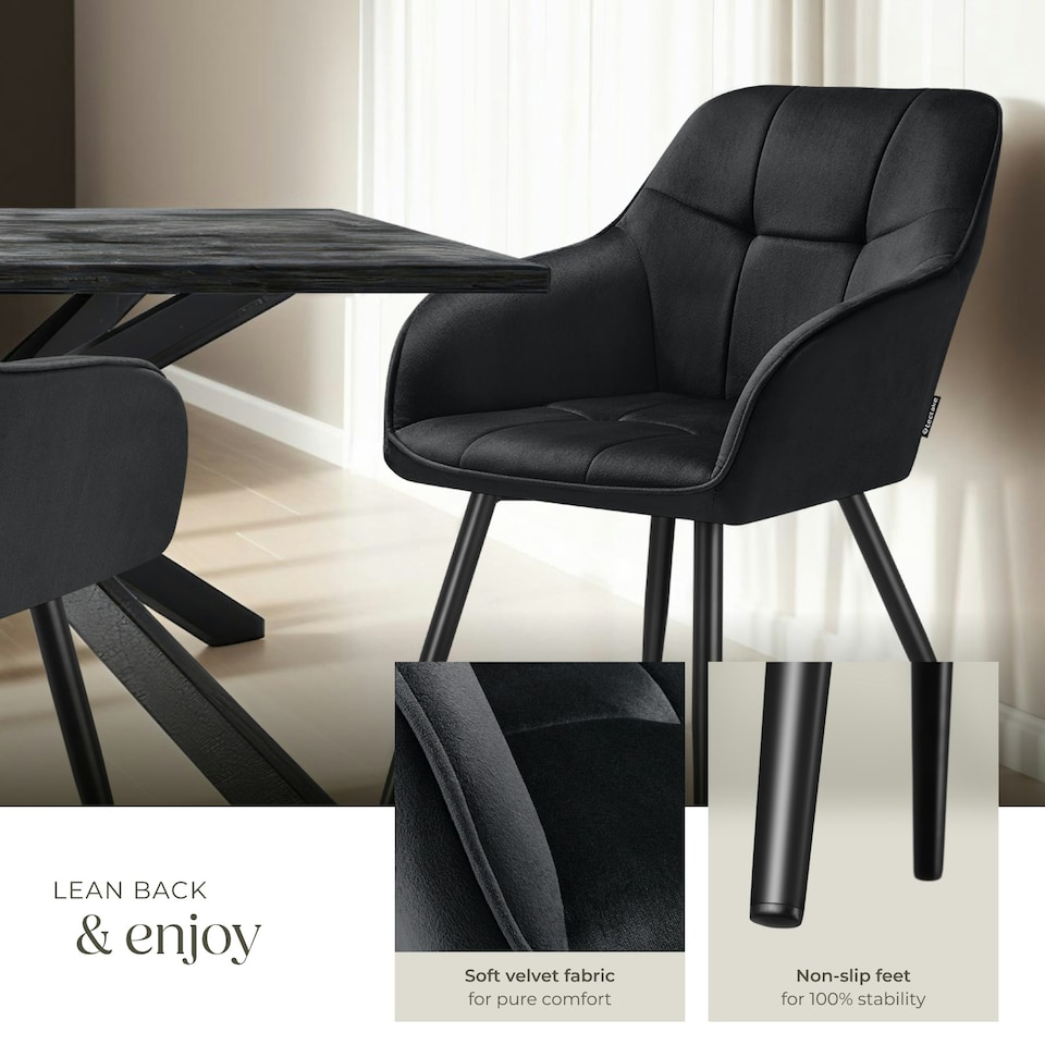 image 1 of Dining Chair Marilyn - velvet look, quilted pattern - per piece Black | Black/Black