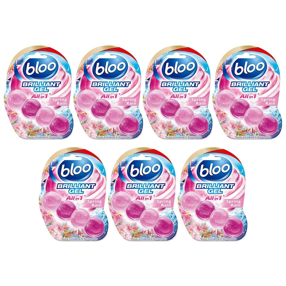 image 1 of Bloo Toilet Rim Blocks Brilliant Gel All in 1 Cleaner Spring Rain Scent, 7x42g