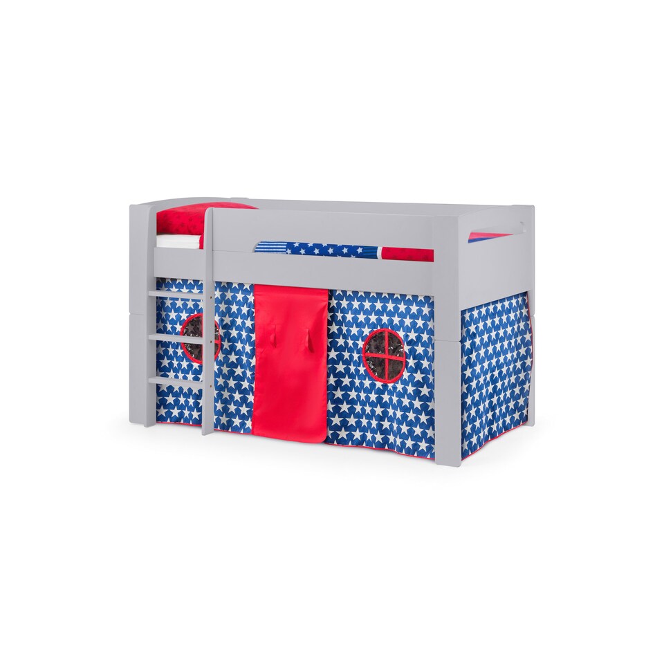 image 1 of Pluto 90cm Single Grey Convertible Low to Midsleeper Bed with Blue Star Tent