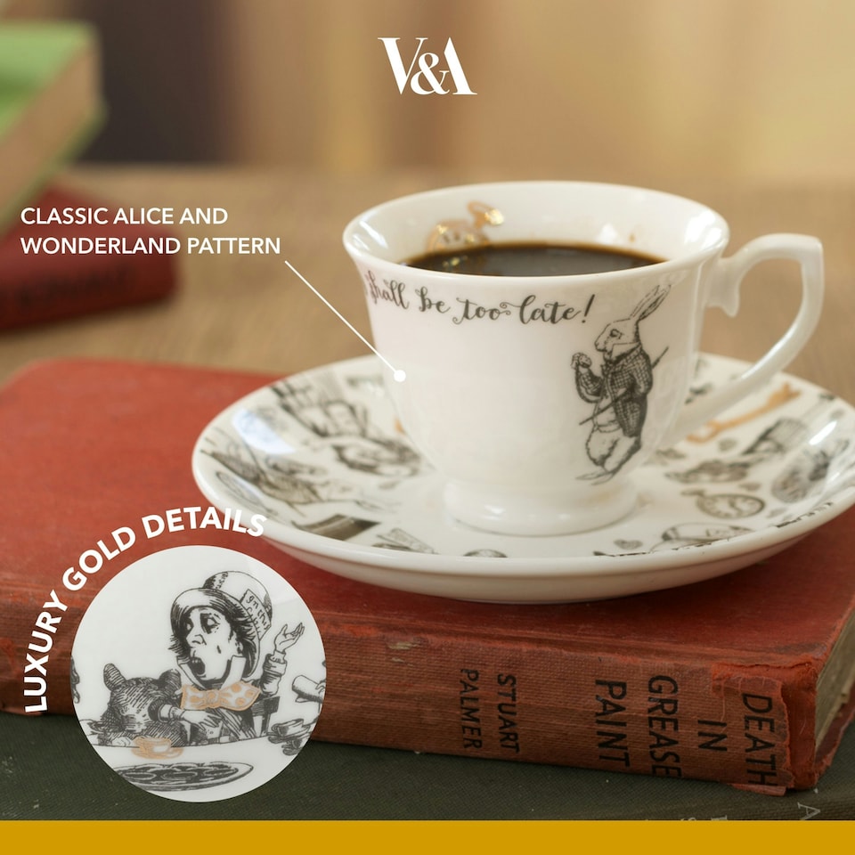 image 1 of V&A Alice in Wonderland Espresso Cup Saucer White 100ml White