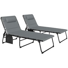 Outsunny Folding Sun Loungers Set of 2, Reclining Sun Bed, Black 