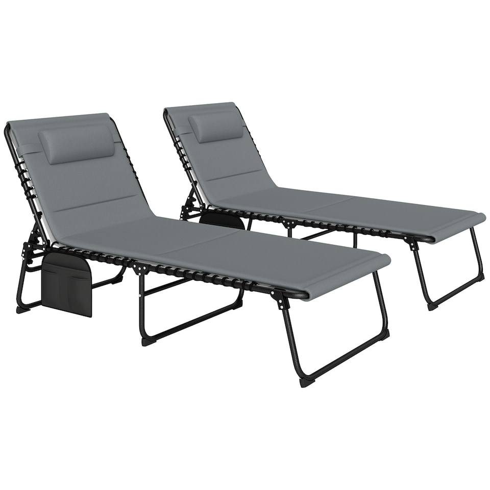 image 1 of Outsunny Folding Sun Loungers Set of 2, Reclining Sun Bed, Black
