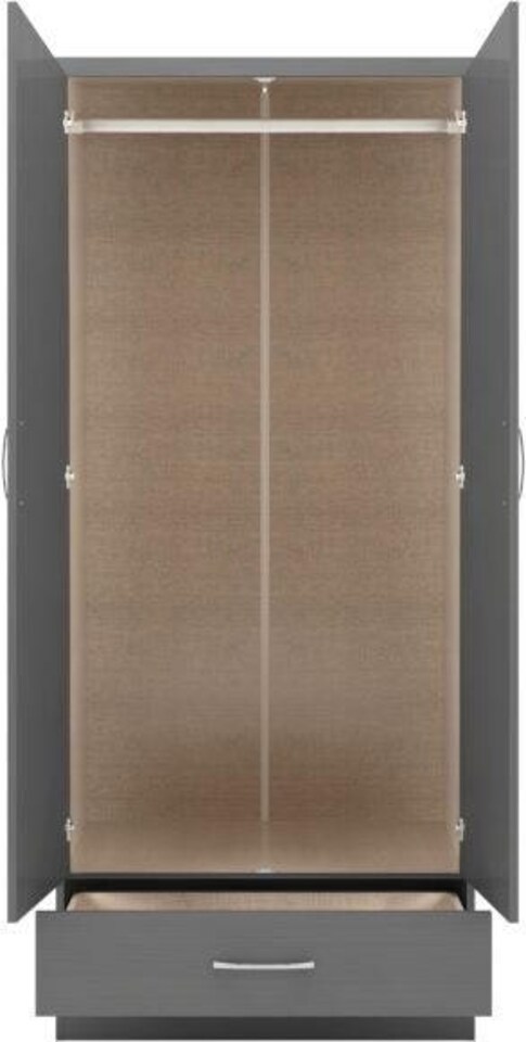 image 1 of Nevada 2 Door 1 Drawer Wardrobe - L52 x W78 x H182.5 cm - 3D Effect Grey | Grey | 3D Effect Grey