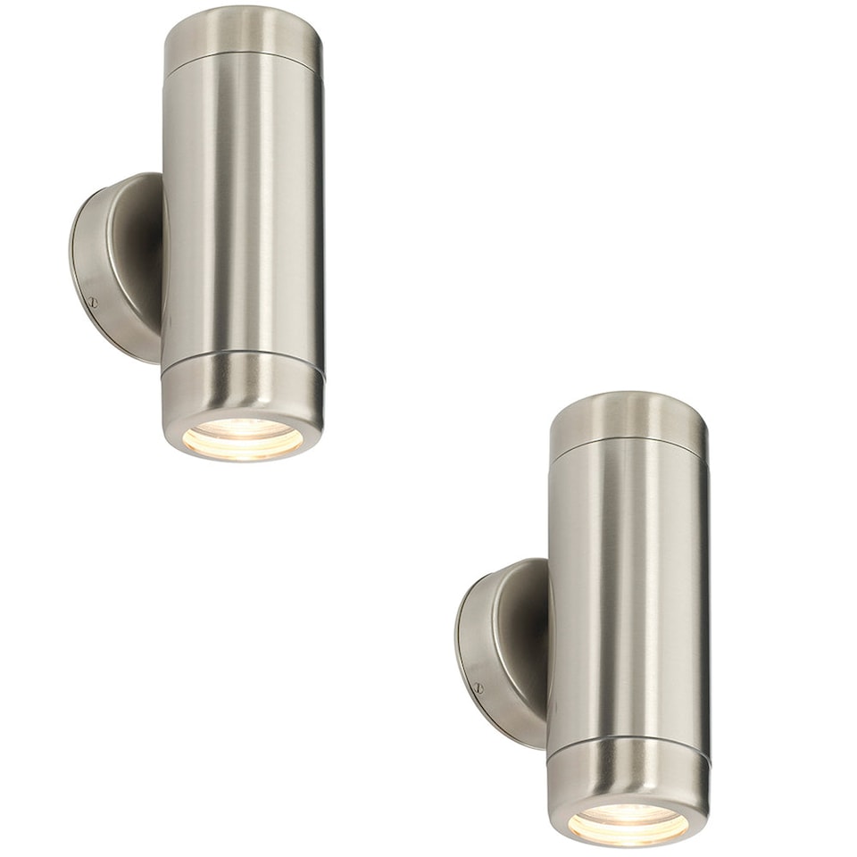image 1 of 2 PACK Up & Down Twin Outdoor Wall Light - 2 x 7W GU10 LED - Stainless Steel