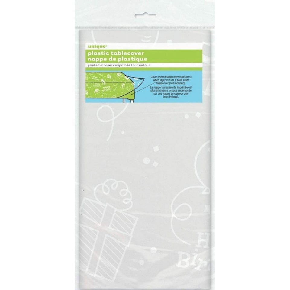image 1 of Unique Party Plastic Happy Birthday Party Table Cover - Clear - One Size
