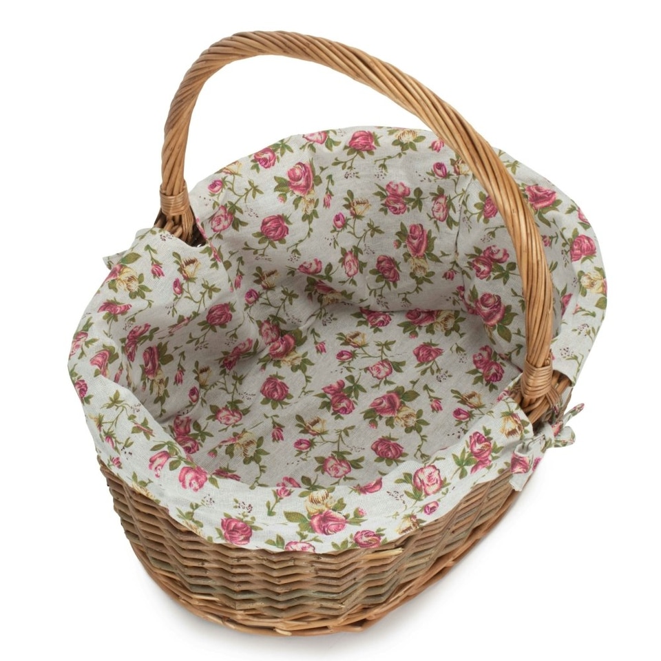 image 1 of Oval Unpeeled Willow Shopping Basket with Garden Rose Lining Multi | Garden Rose | M