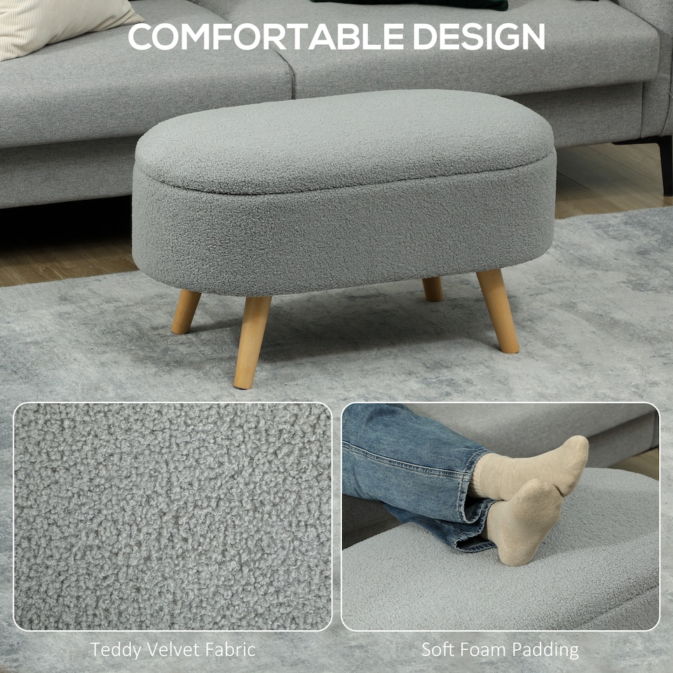 image 1 of HOMCOM Ottoman Storage Bench, Padded Bedroom Bench with Storage and Lid, Foot Stool for Hallway, Living Room, Charcoal Grey | Grey | Charcoal grey
