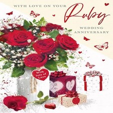 Words 'n' Wishes 40th Ruby Wedding Anniversary Card, With Love on Your Ruby Wedding, Made in the UK