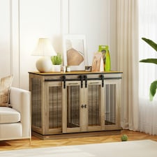 PawHut Dog Crate for Large Dogs, Double Dog Cage for Small Dogs, Oak Tone