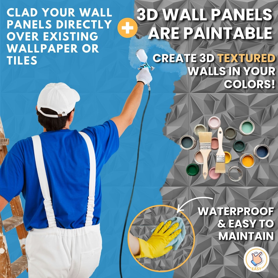 image 1 of NOVECRAFTO Diamond Effect 3D Wall Panels – 6 Sheets Covering 1.5 sqm (16.15 sqft) – Matte Interior PVC Cladding Tiles – 19.6"x19.6" Diamond Design Silver Grey