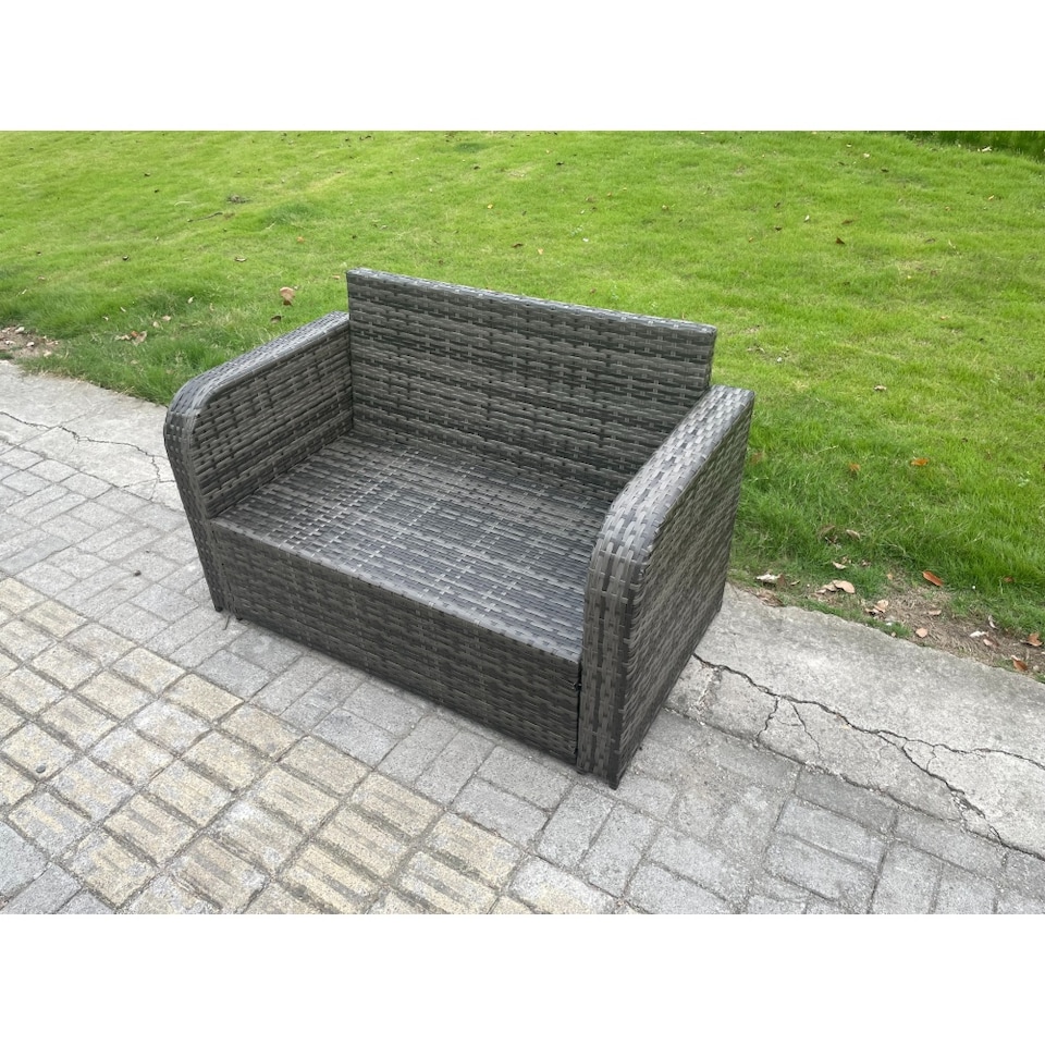 image 1 of Fimous 8 Seater Rattan Outdoor Garden Furniture Sofa Set Patio Table & Chairs Set with Side Table 3 Footstools Dark Grey Mixed
