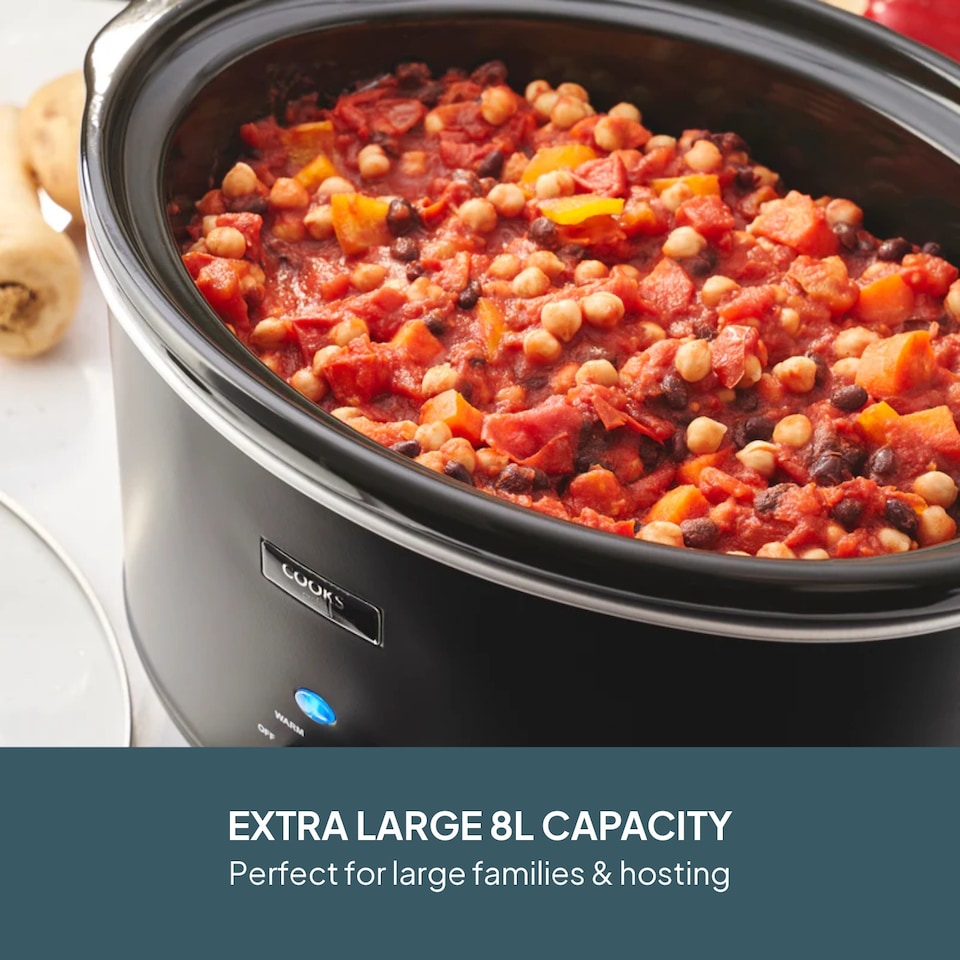 image 1 of Cooks Professional 8L Slow Cooker with Lid, Removable Bowl & 3 Heat Settings | Black | Black