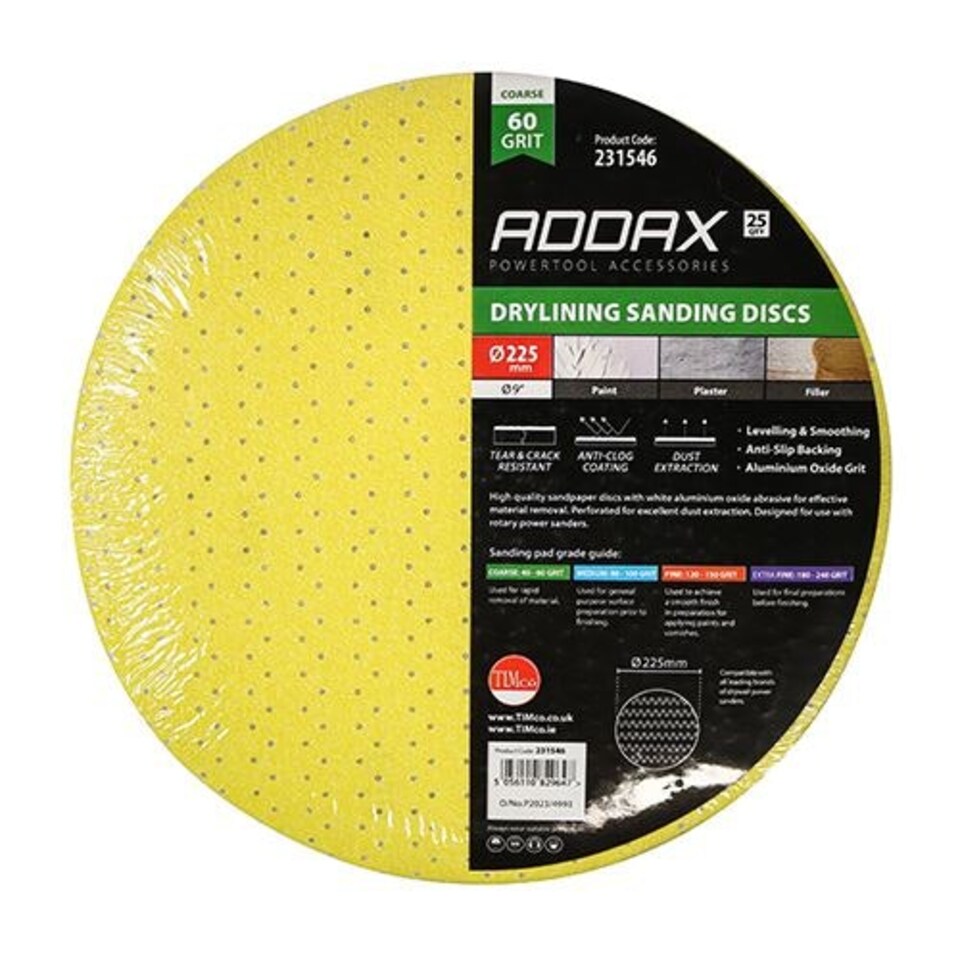 image 1 of Timco - Drylining Sanding Discs - 60 Grit - Yellow (Size 225mm - 25 Pieces)
