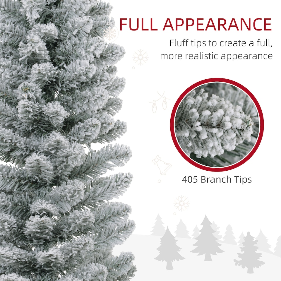 image 1 of HOMCOM 7ft Artificial Pencil Christmas Tree with 405 Snow Flocked Branches, Metal Base, Realistic mas Tree, White