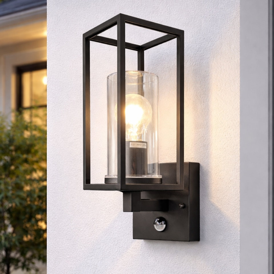 image 1 of CGC CHLOE Outdoor Wall Lantern Black with PIR Motion Sensor IP54