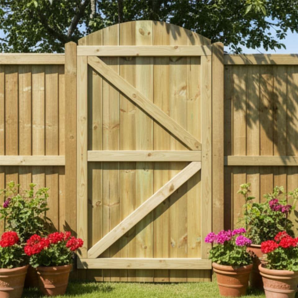 image 1 of Arch Top Wooden Garden Gate 6ft x 2.5ft Tongue & Groove Fully Framed Treated Door