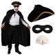 image 1 of Highway Man Costume - Gold Trim Tricorn Hat, Cape, Nose & Mask Black | One Size