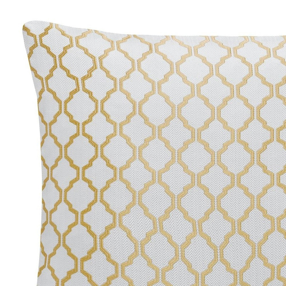 image 1 of Two Tone Geometric Jacquard 45cm x 45cm Ochre Cushion Set of 4 | Yellow | White | 45cm x 45cm x 10cm | 4