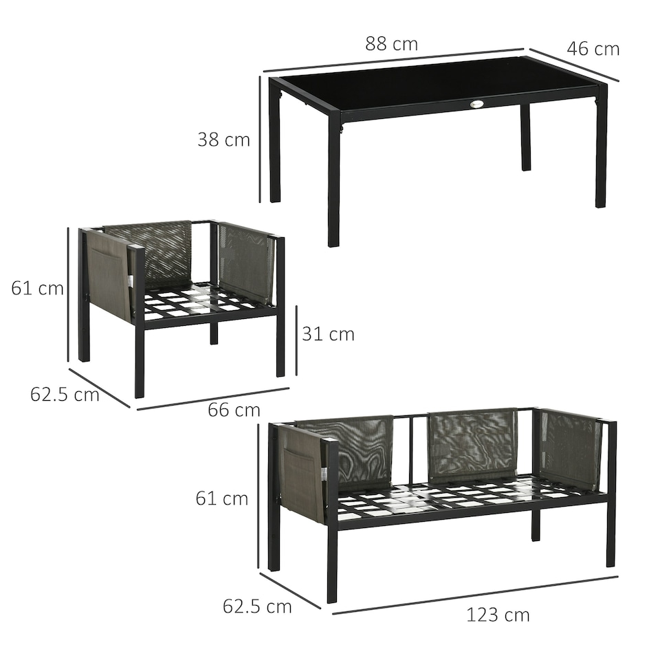 image 1 of Outsunny 4 Piece Garden Sofa Set w/ Tempered Glass Coffee Table