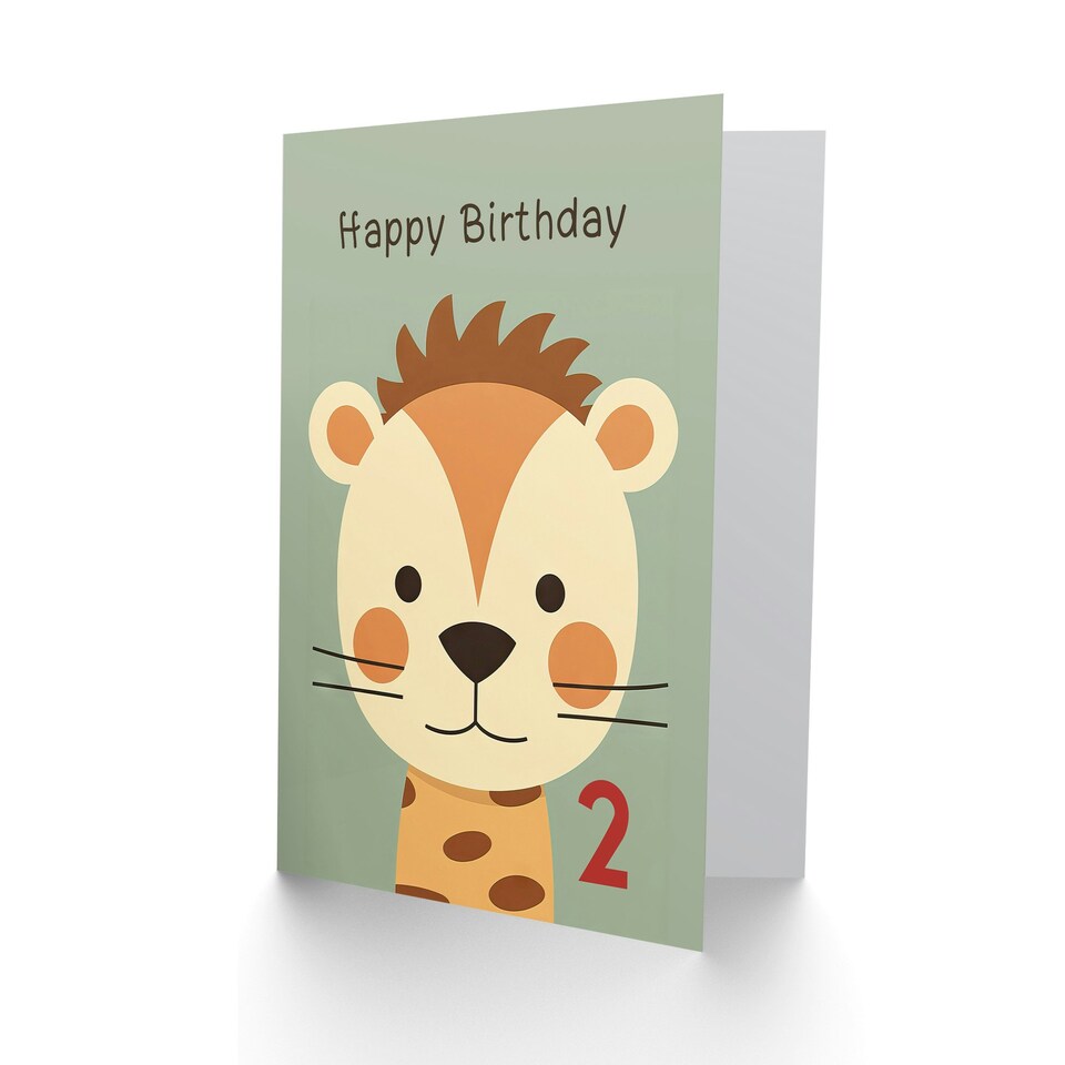 image 1 of Kids Age 2 Cute Zoo Animal Cartoon Cheetah Leopard Child Birthday Card