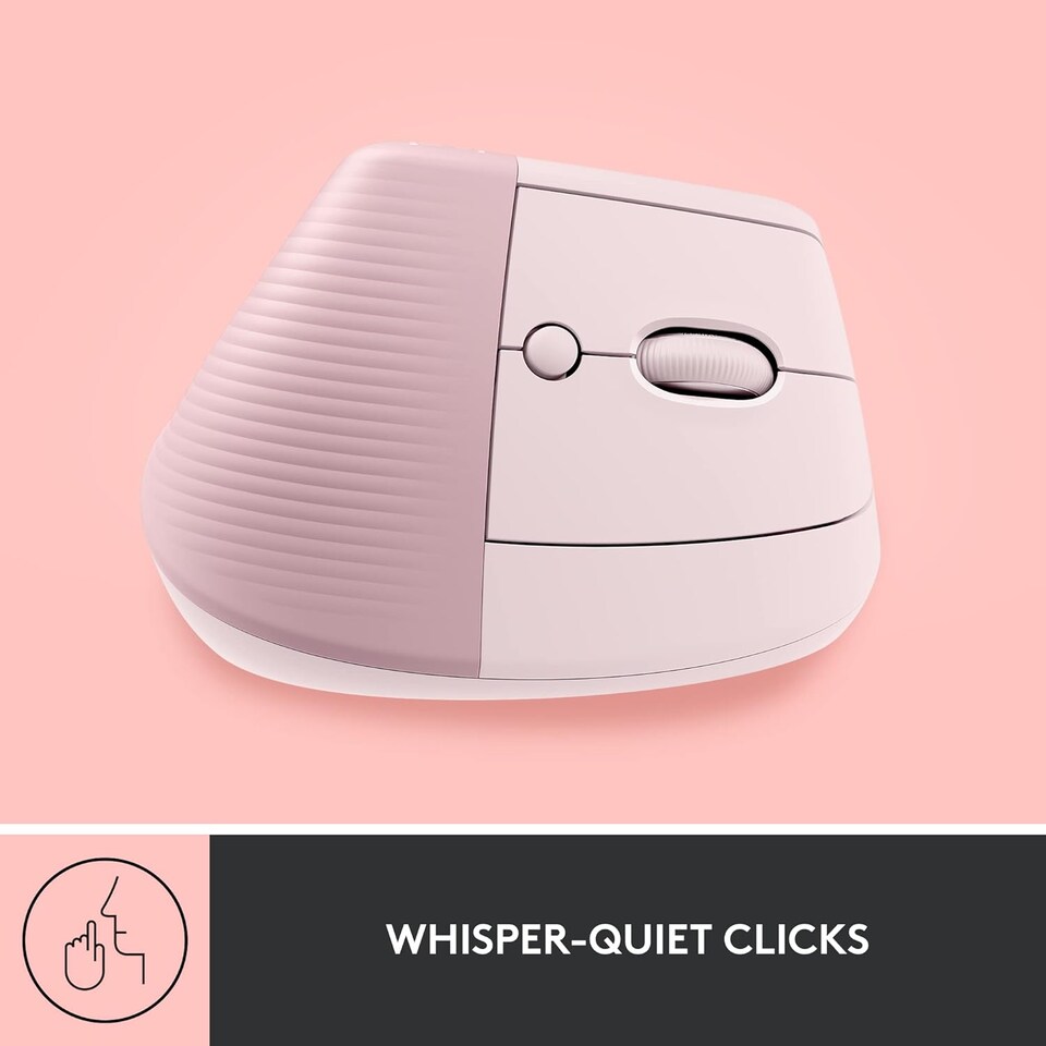 image 1 of Logitech Lift Vertical Ergonomic Mouse, Wireless, Bluetooth or Logi Bolt USB receiver, Quiet clicks, 4 buttons - Pink