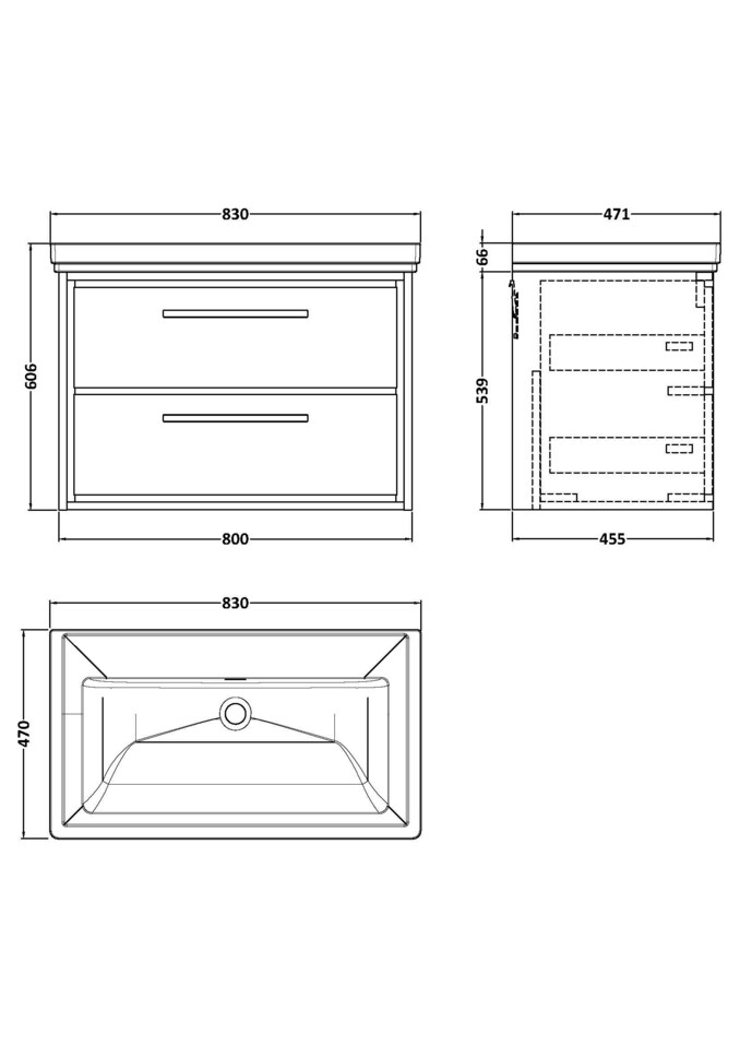 image 1 of Balterley Modern Wall Hung 2-Drawer Bathroom Vanity with Fireclay Basin - Vanity Basin Units, No Tap Holes | Green | Reed Green | 606 x 830 x 471mm