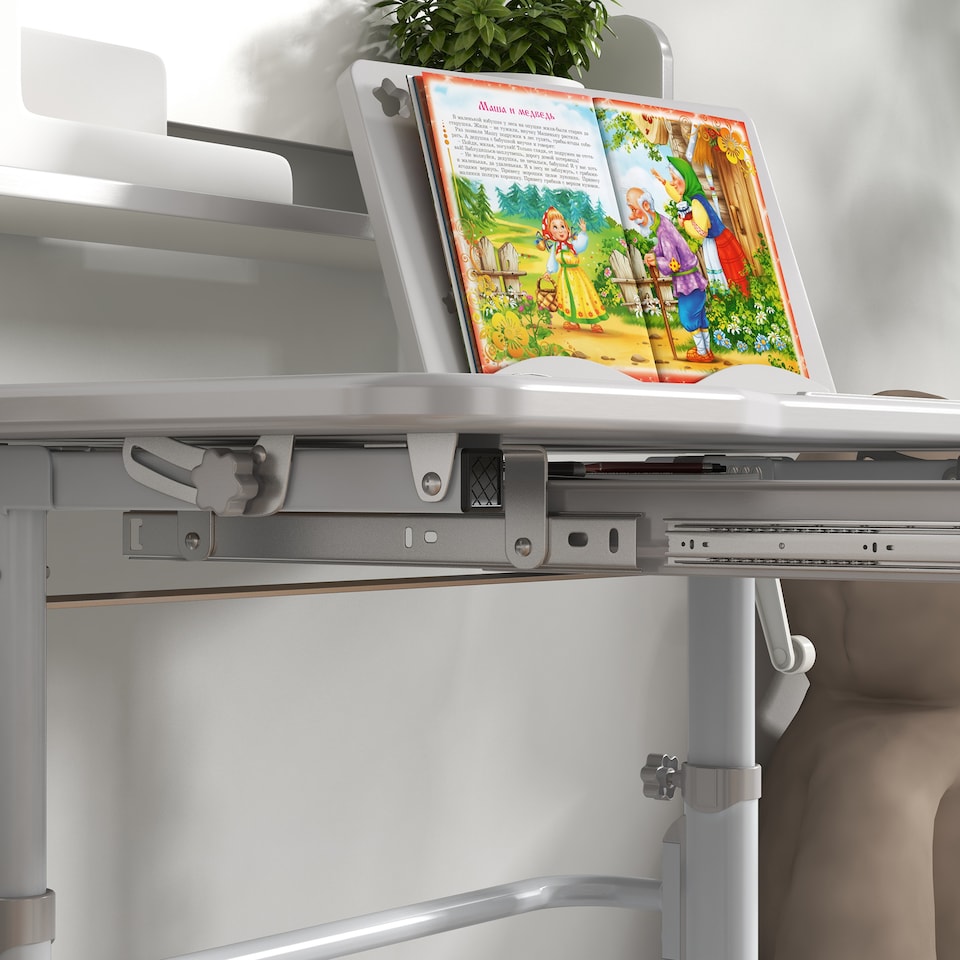 image 1 of ZONEKIZ Kids Desk and Chair Set, Height Adjustable Study Table for 6-12 Years | Grey