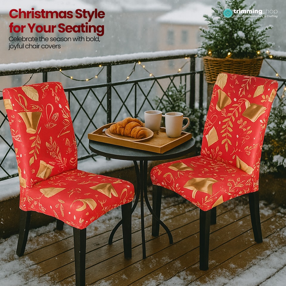 image 1 of Christmas Bow Ribbons Printed Chair Covers, Seat Protector Slipcovers - Red