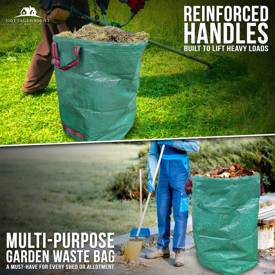 image 1 of Garden Bags Heavy Duty with Handles Reusable Garden Waste Bags for Plant, Grass, Dirt, Leaves Collection - Pack of 3