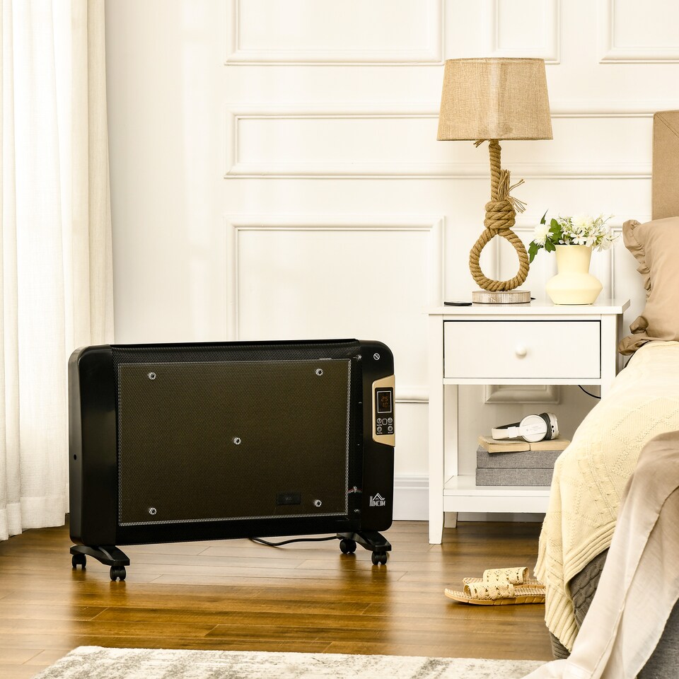 image 1 of HOMCOM Mica Electric Space Heater, Portable Heater for Home with 2 Heat Settings, Living Room, Study, Garage, Adjustable Temperature 18-30C, 1000W2000W, Black